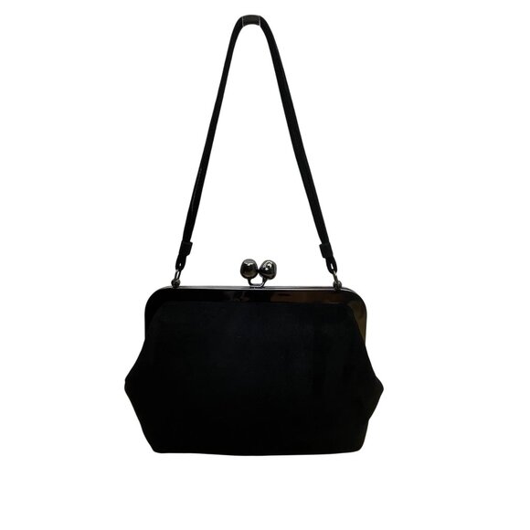 Saber Women’s Black Suede With Silver Metal Frame & Kiss Lock Closure Clutch Bag - Picture 3 of 10